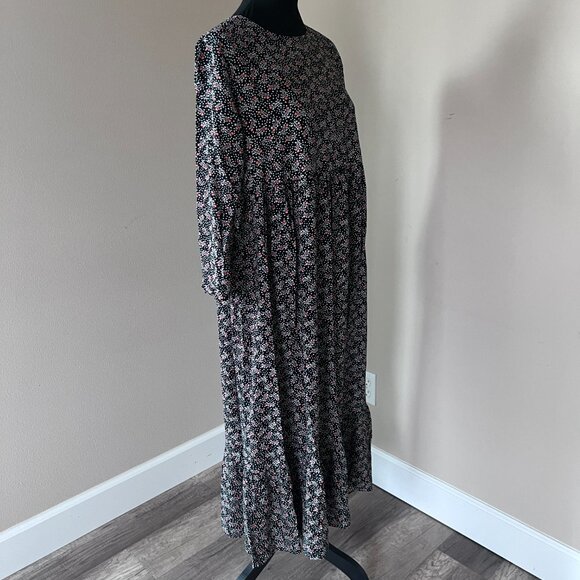 Ann Taylor LOFT Women's Long Sleeve Floral Midi Dress - Size S - Black Floral - Picture 3 of 9